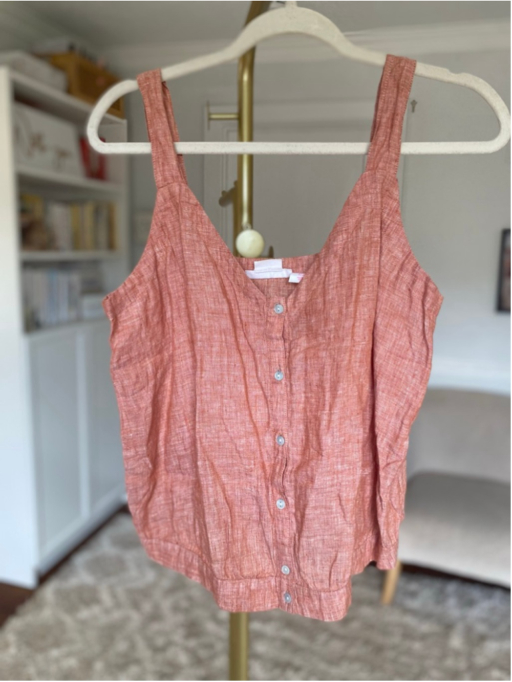 Isaac Mizrahi Linen Tank Top Coastal Quiet Luxury Button Front Resort Vaca Beach - Picture 2 of 6